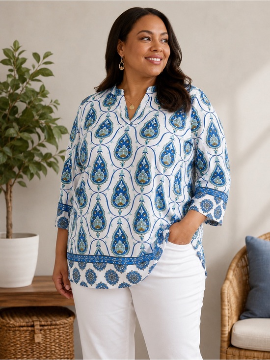 Violet & Claire Tops - Violet + Claire 2X Blue Paisley Boho Tunic Blouse Plus Size Top